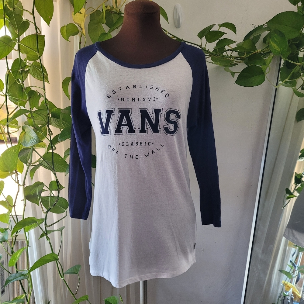 EUC Vans Baseball Shirt Sheer lightweight long sleeve top size M Navy Blue